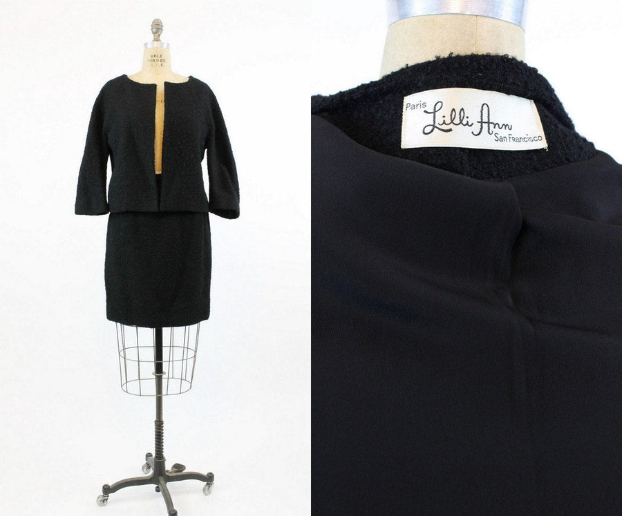 1960s Lilli Ann suit jacket and skirt wool boucle small | new fall