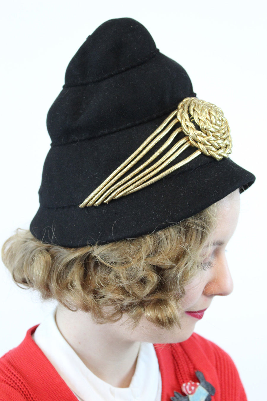 1940s turban hat | wool gold bullion | high profile