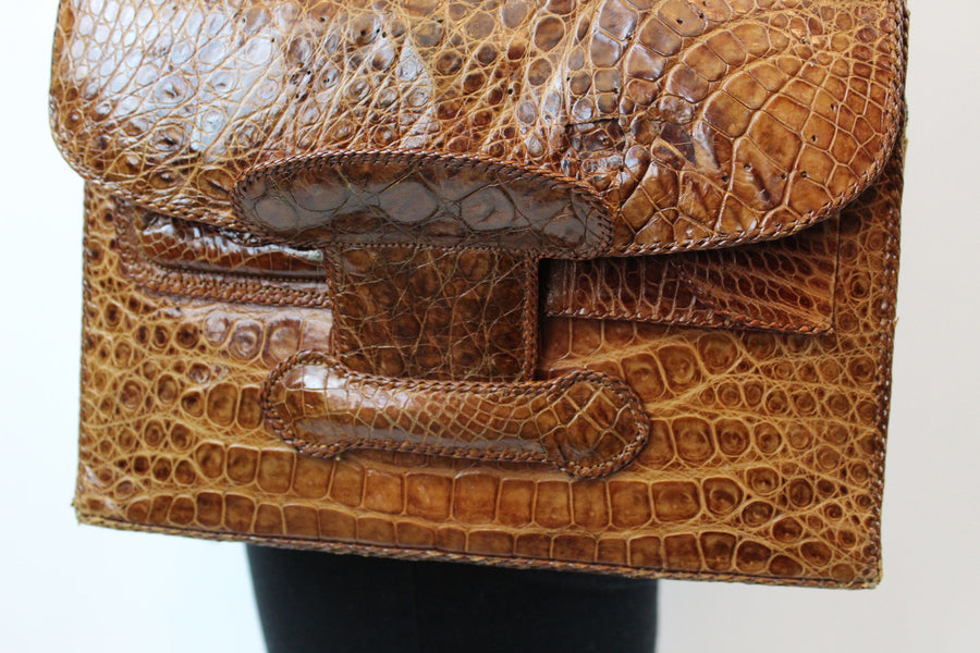 1950s leather handbag | snakeskin clutch purse | satchel