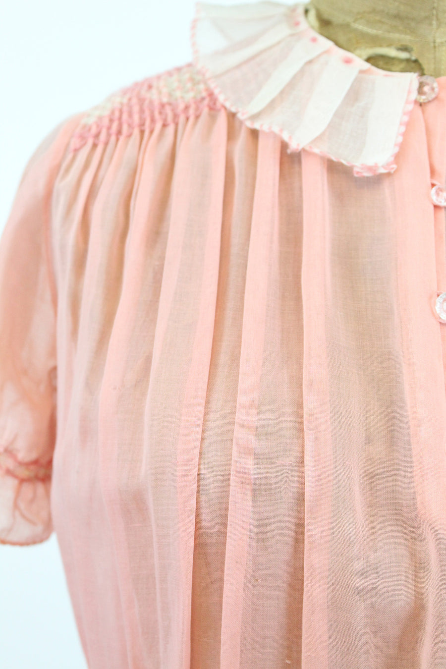 1920s cotton day dress xs small | vintage smocked dropwaist dress