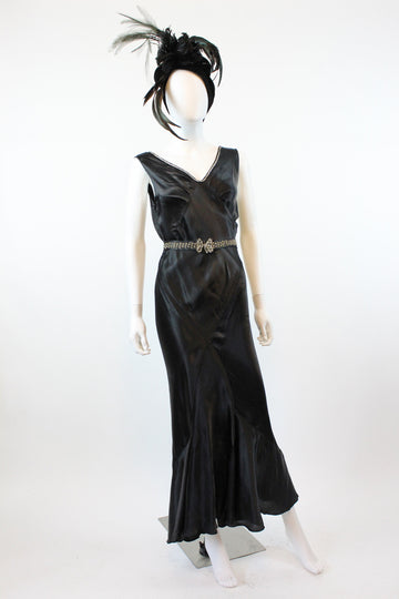 1930s liquid silk and rhinestone dress butterfly belt gown small | new winter
