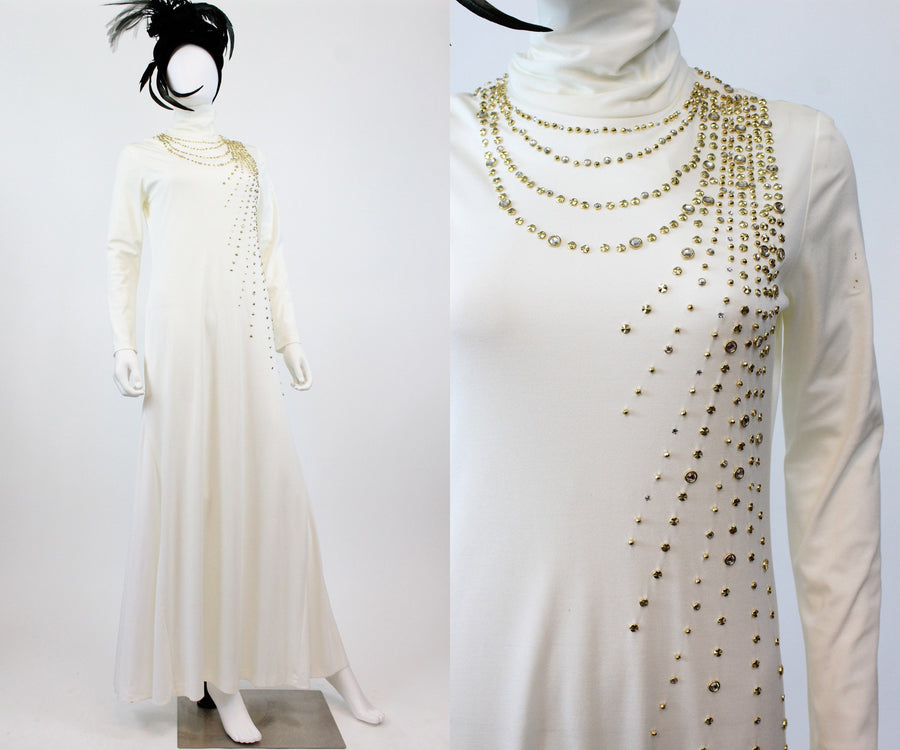 1970s STUDS and rhinestones gown dress medium large | new fall