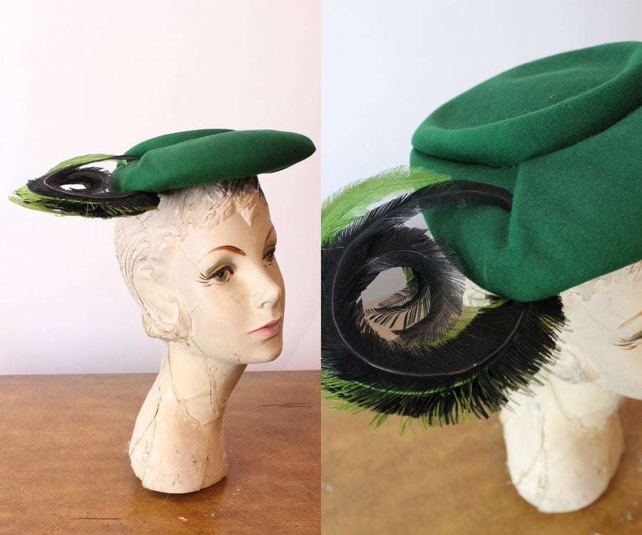 1940s CARSON PIRIE SCOTT green tilt hat bumper  | new fall