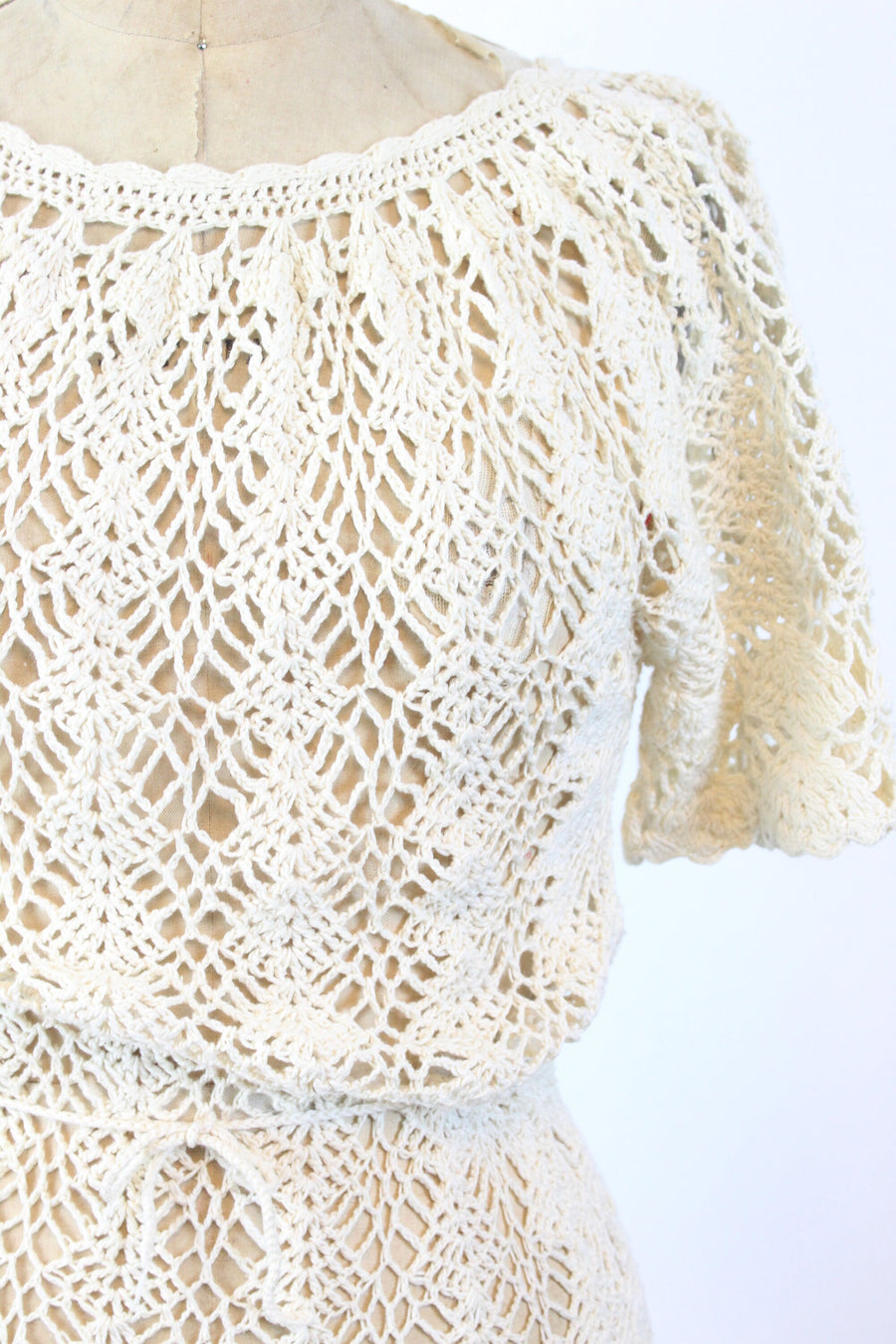 1930s IVORY knit dress small | new winter