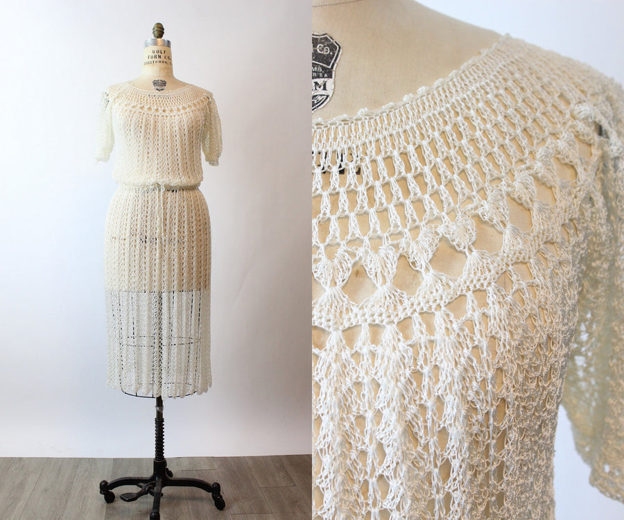 1930s RAYON knit dress PUFF SLEEVES medium large | new winter
