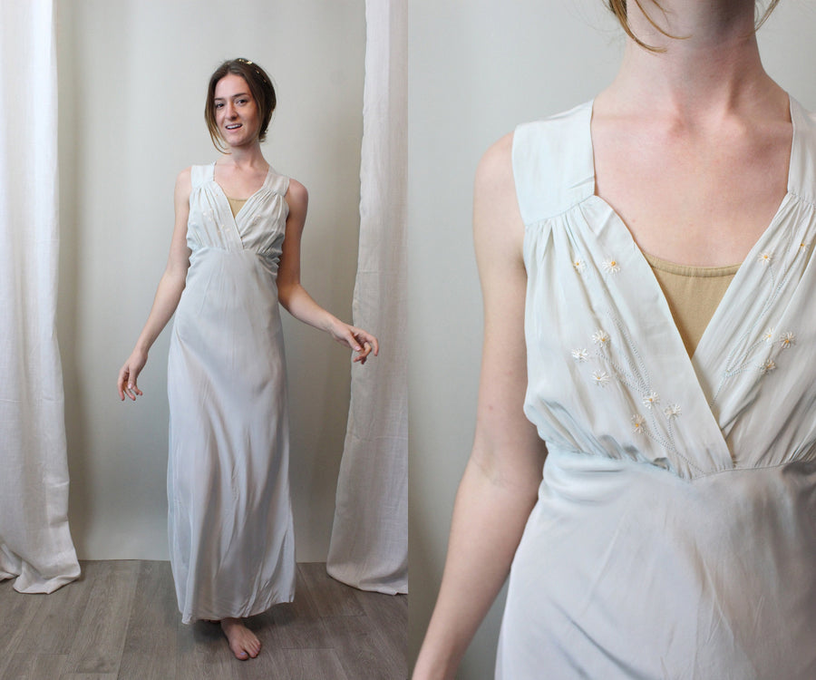 1930s PALE BLUE rayon nightgown dress small | new spring