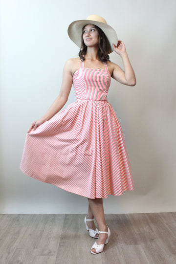 1950s STRIPED cotton halter dress xs | new spring