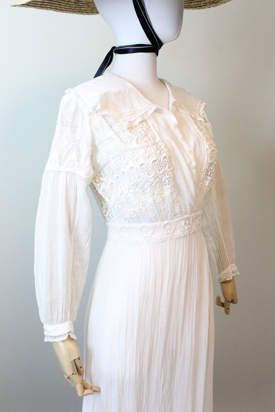 1910 ANTIQUE cotton lace edwardian lingerie dress xs | new spring