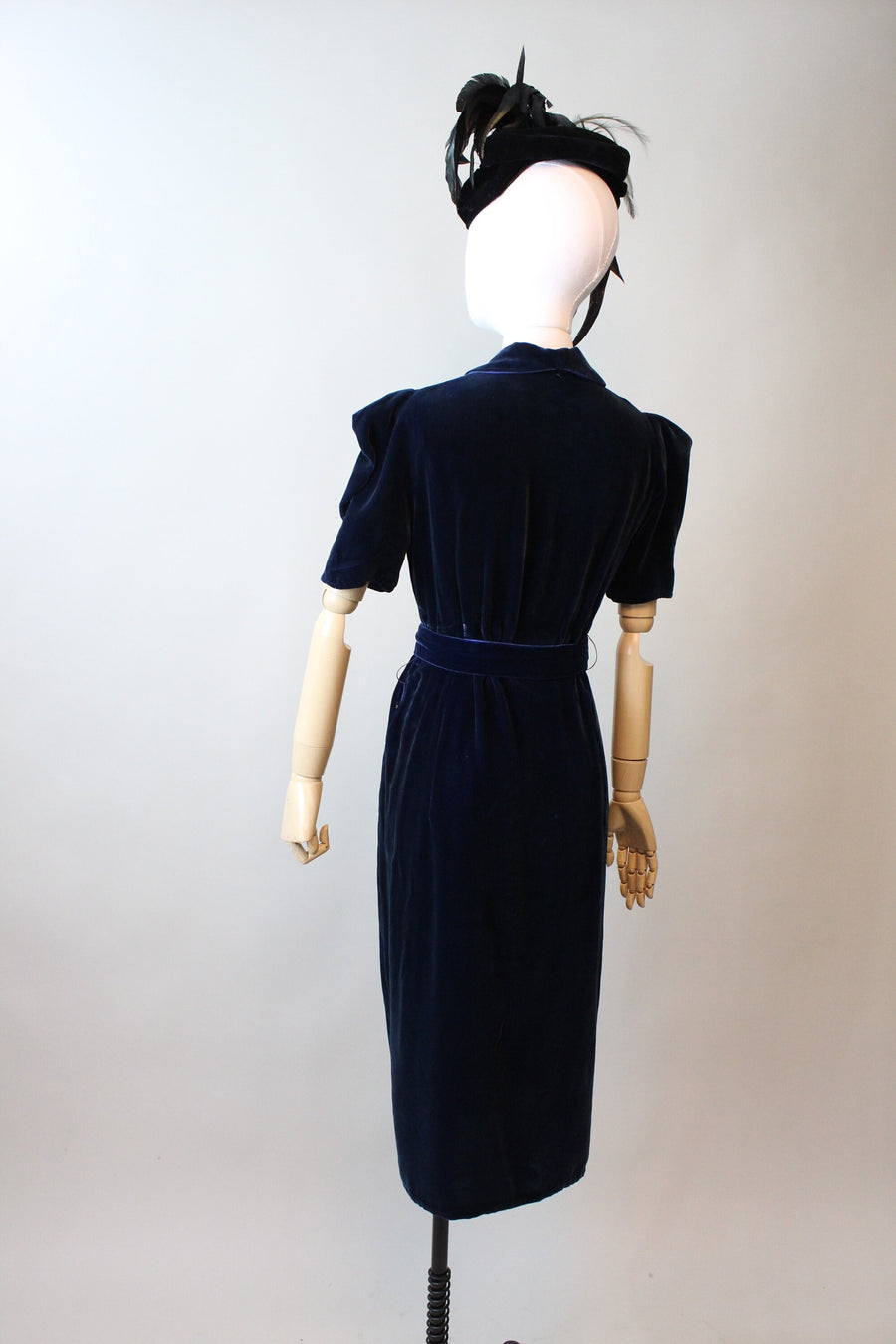 1930s PUFF sleeves BLUE silk VELVET dress small medium | new fall