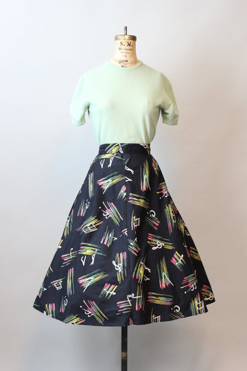 1950s MUSIC NOTES novelty print skirt small | new fall