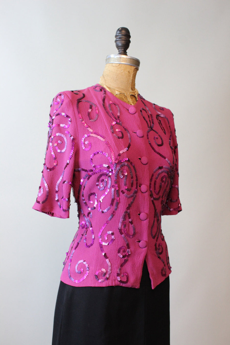 1940s RASPBERRY sequin blouse small | new fall