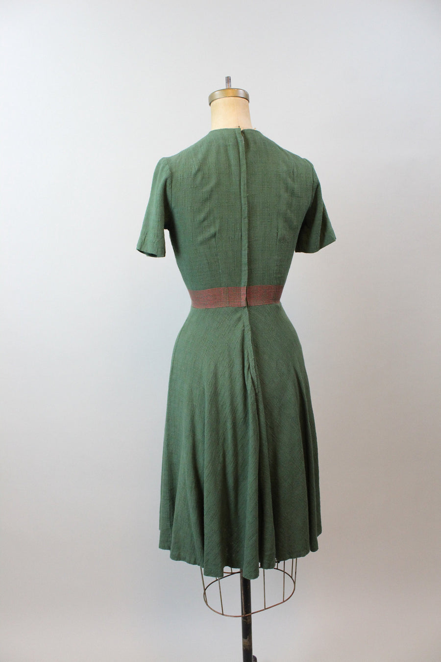 1940s OLIVE and RED button dress xxs | new winter