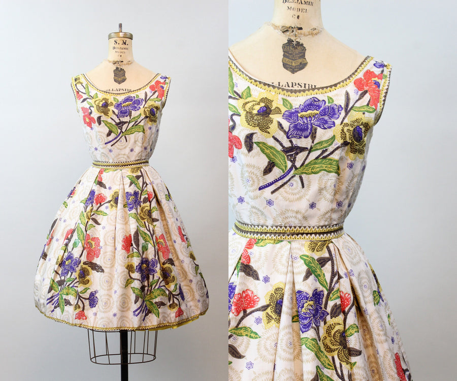1950s SUZY PERETTE floral silk dress xs | new spring