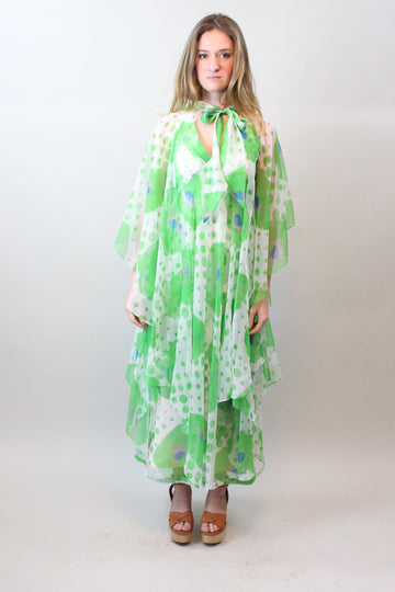1970s SHEER double layered MAXI dress cape xs | new spring summer
