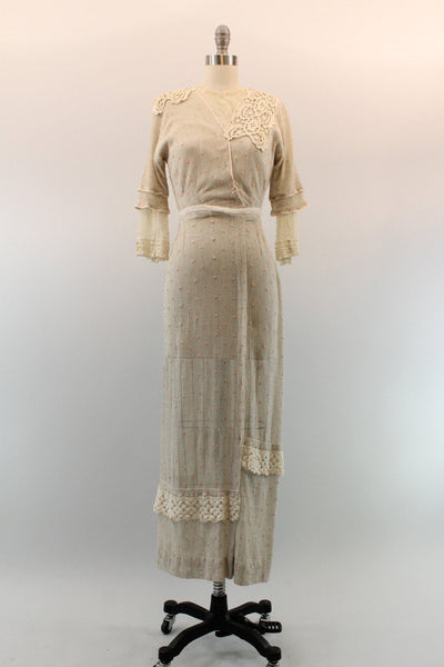 1910s Antique Swiss Dot Edwardian Lace Dress XXS