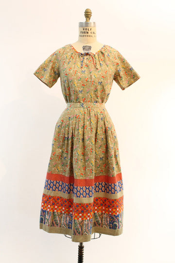 1970s cotton peasant blouse and full skirt xs | new spring summer