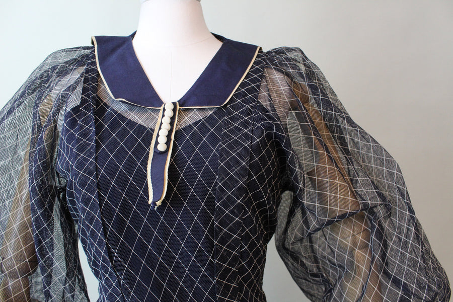 1930s BALLOON SLEEVES mesh dress small medium | new fall