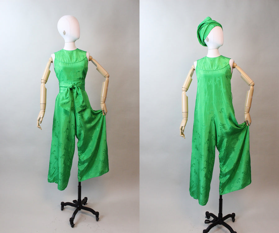 1960s green SILK jumpsuit PALAZZO xs | new fall