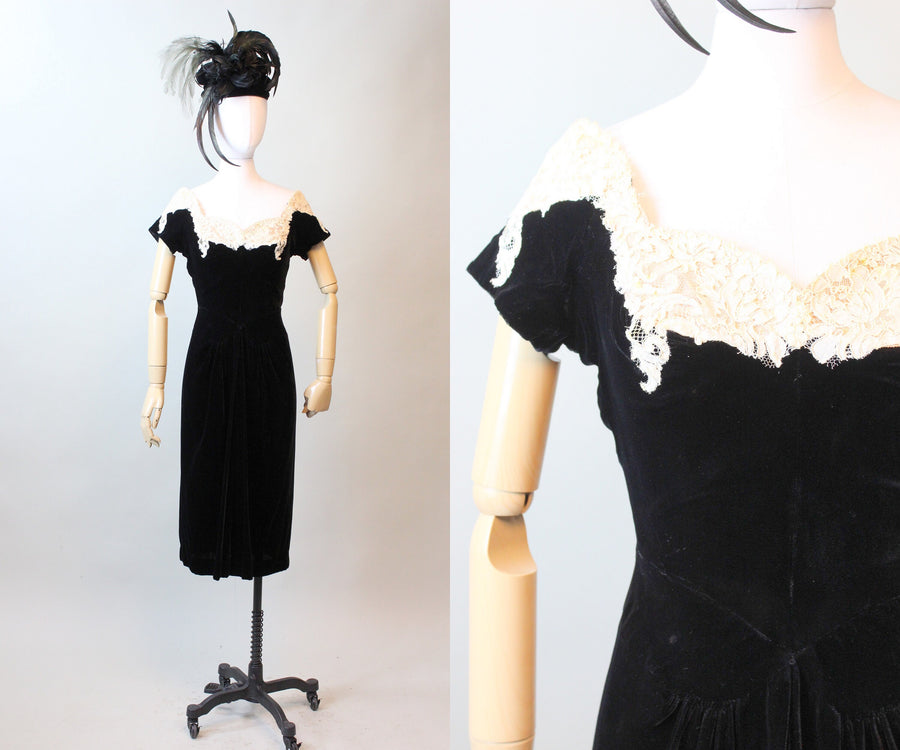 1950s DOROTHY O'HARA velvet lace dress small | new fall