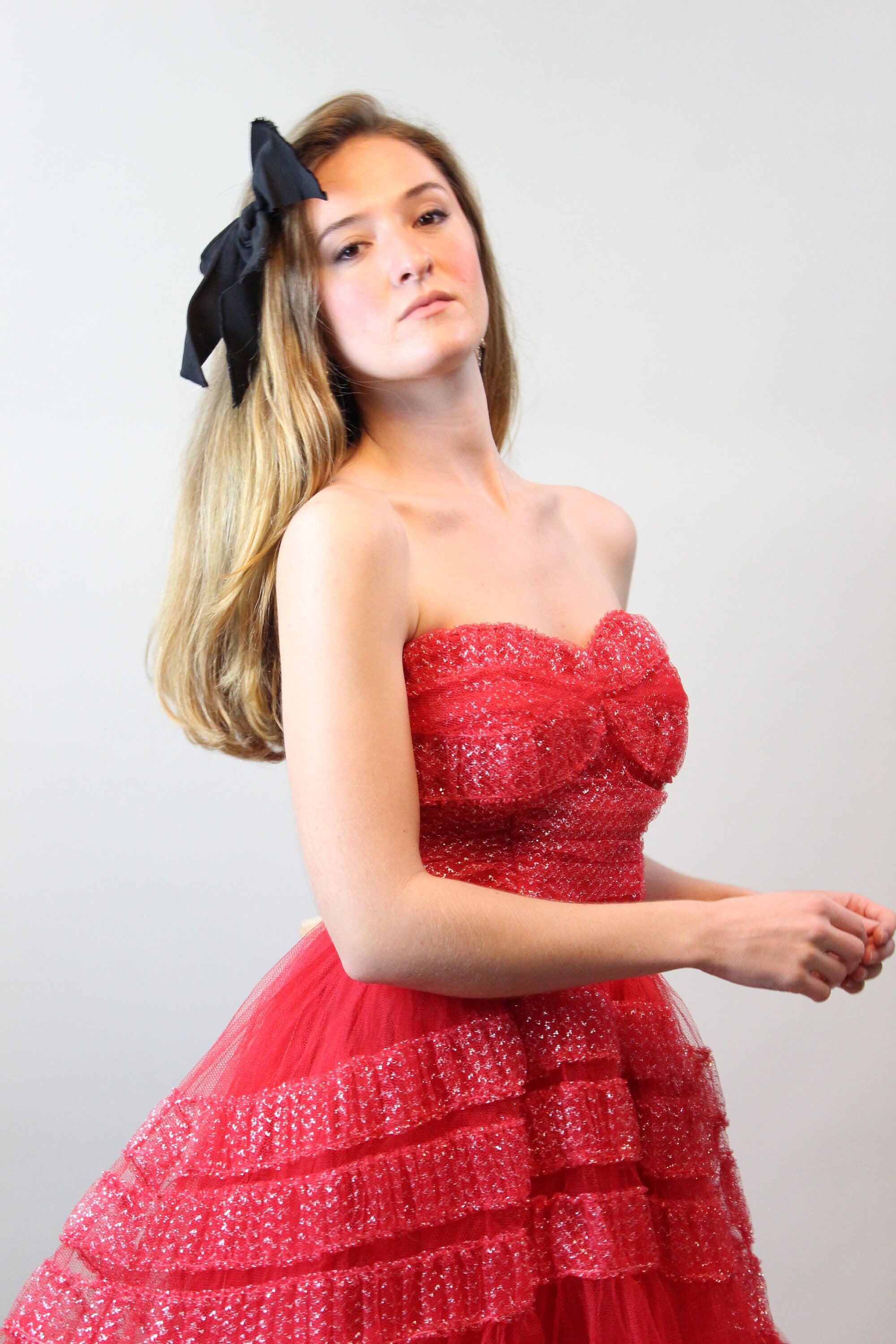 1950s Red Silver Cupcake Tulle Dress Medium