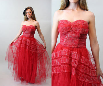 1950s red silver CUPCAKE tulle dress medium | new spring summer