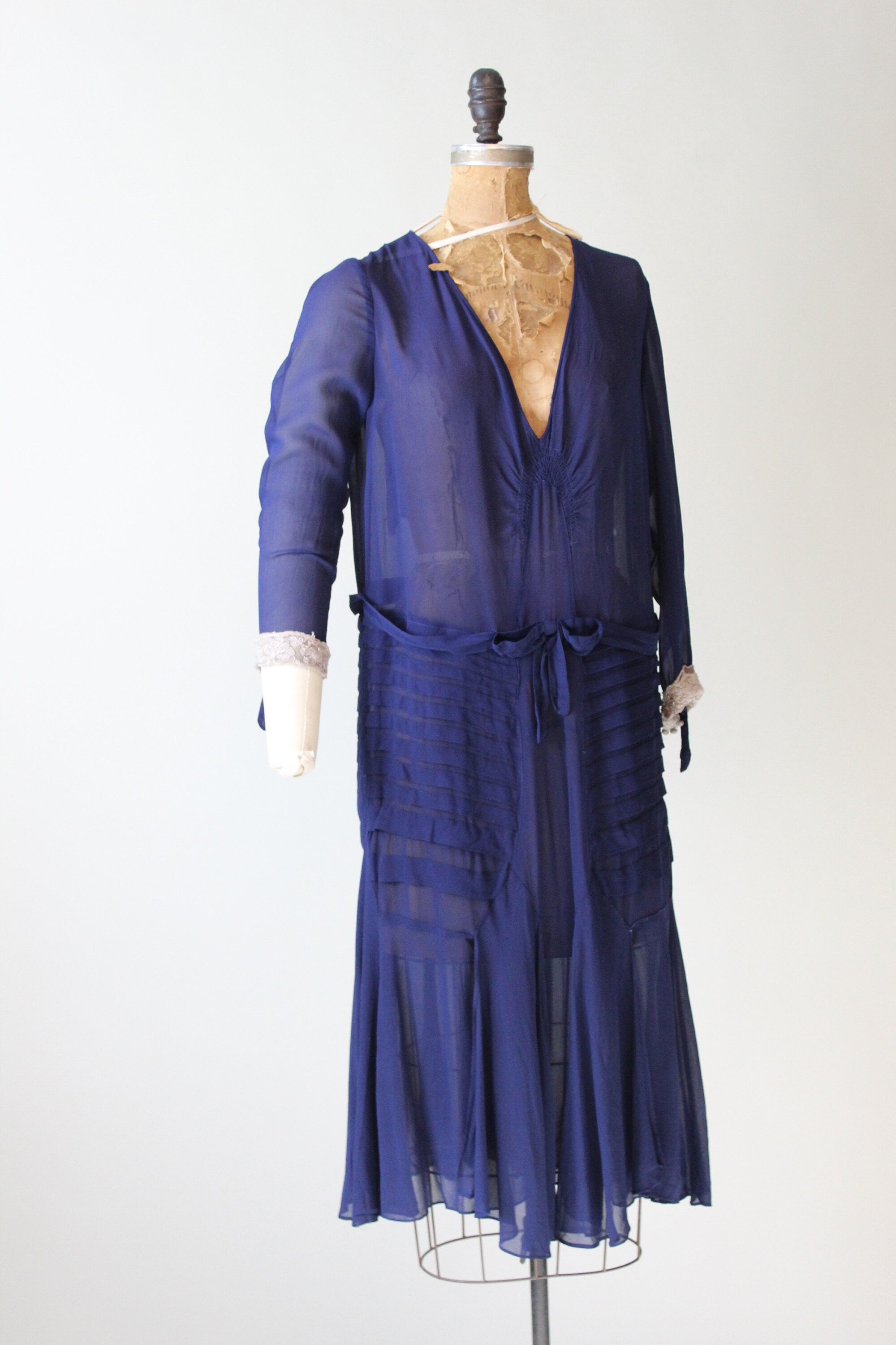 1920s SILK NAVY plunge dress small medium