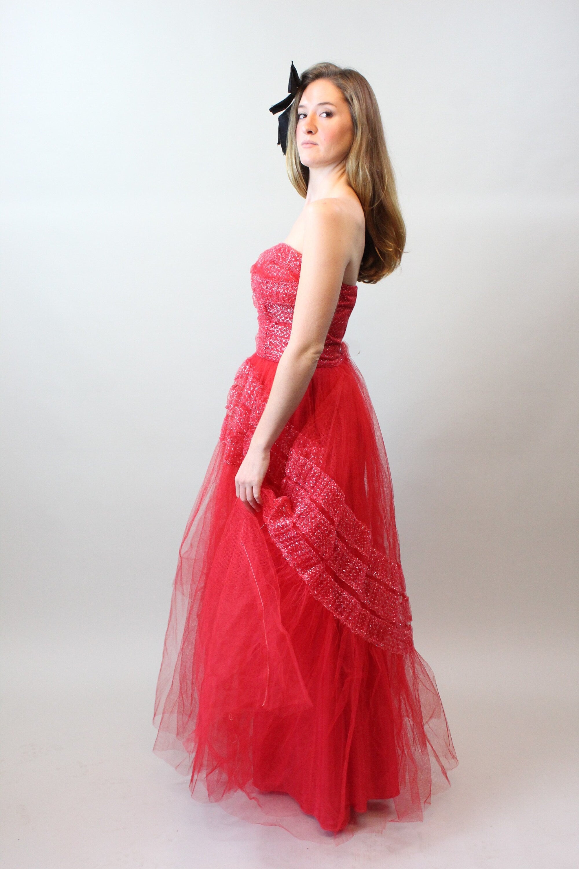 1950s red silver CUPCAKE tulle dress medium