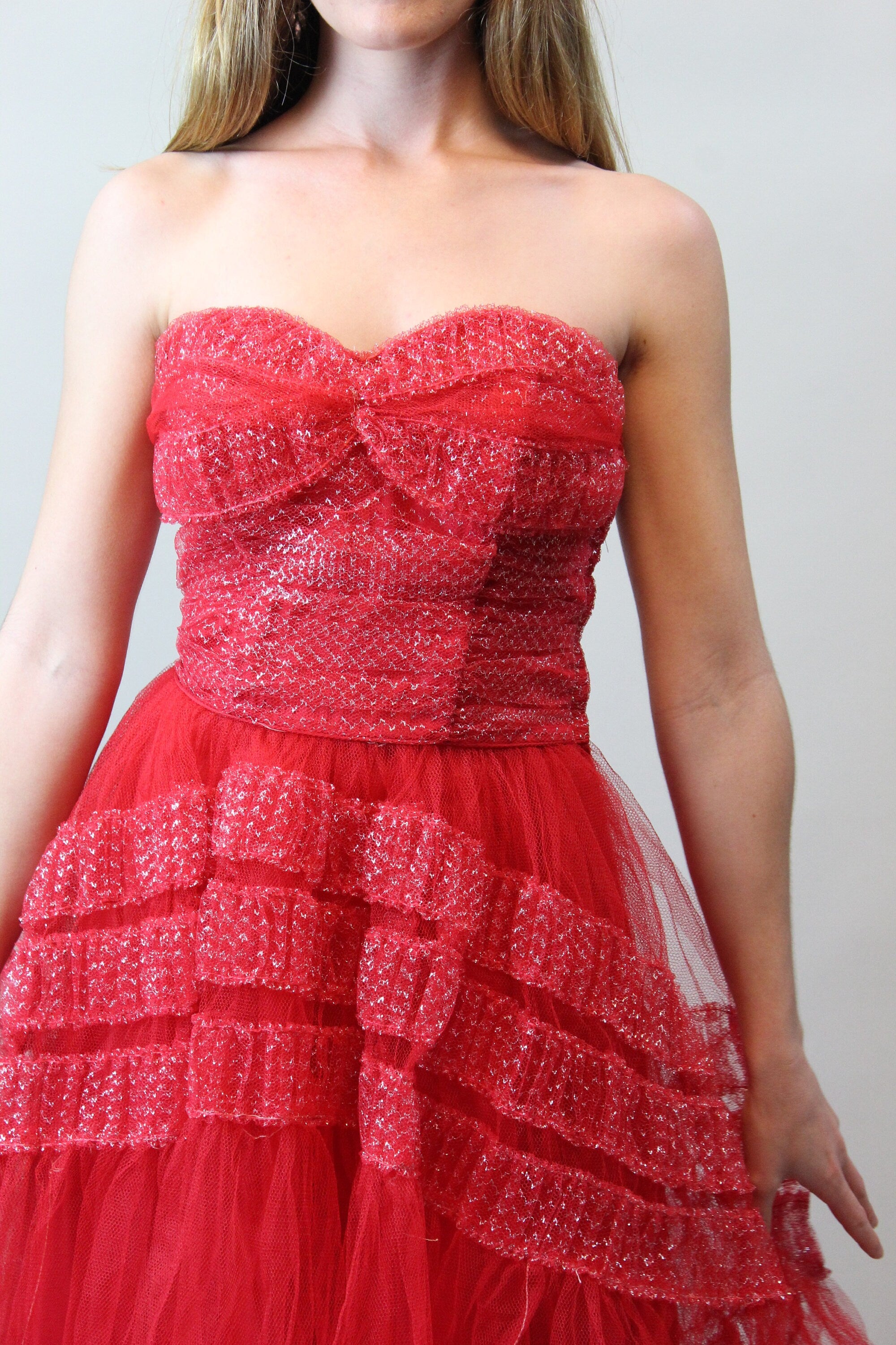 1950s Red Silver Cupcake Tulle Dress Medium
