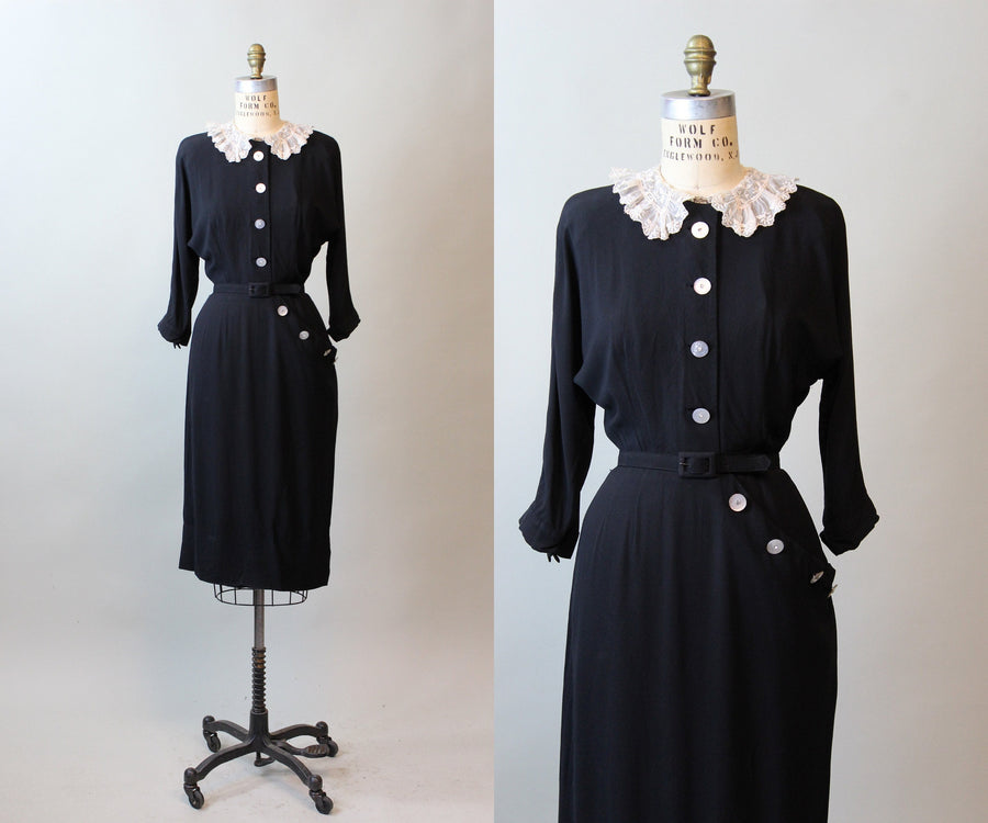 1940s DIMINUTIVES BUTTON rayon dress small | new fall winter