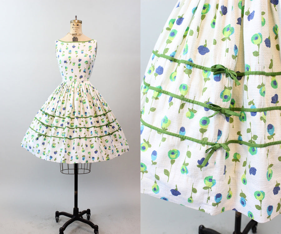 1950s JEANNE D'ARC cotton BOW full skirt dress xxs | new spring summer