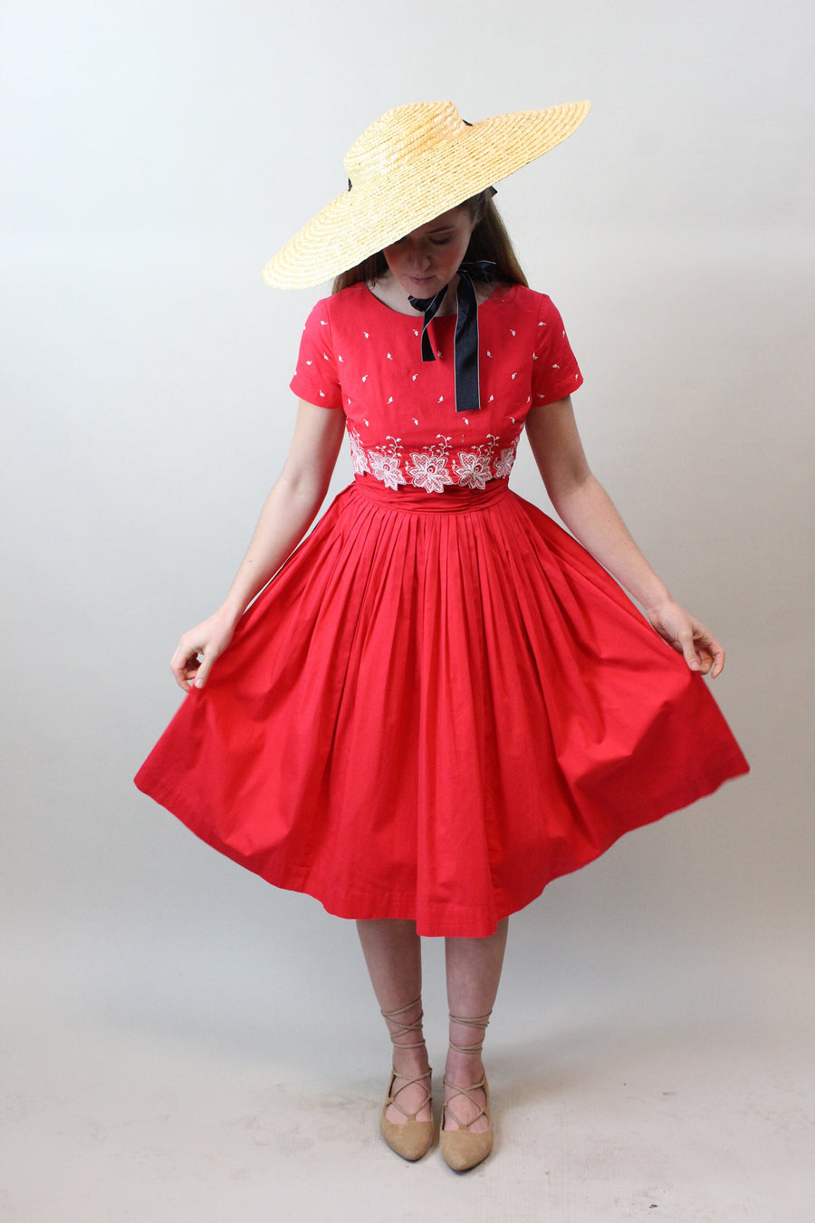 1950s COTTON embroidered dress xs | new spring summer