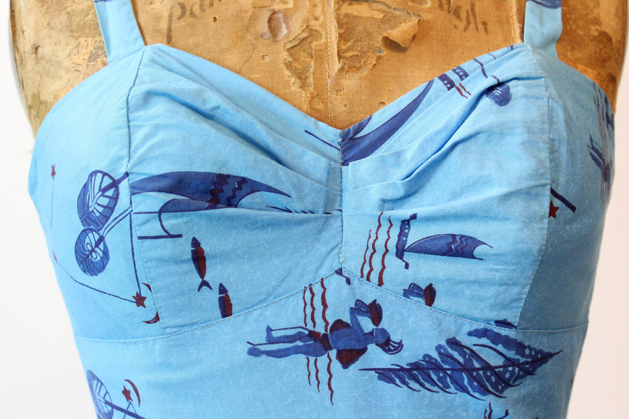 1950s PARADISE HAWAII fish print dress xs | new spring summer