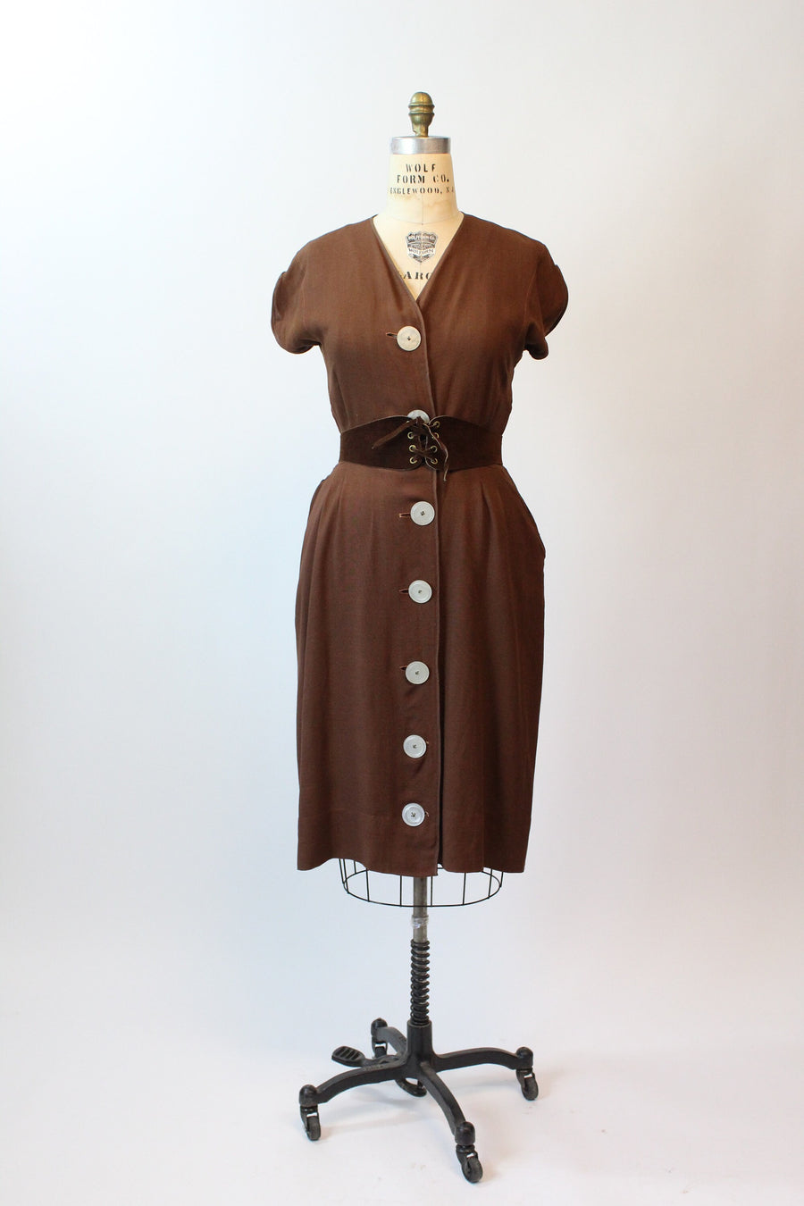 1950s chocolate LINEN BUTTON dress large | new spring summer