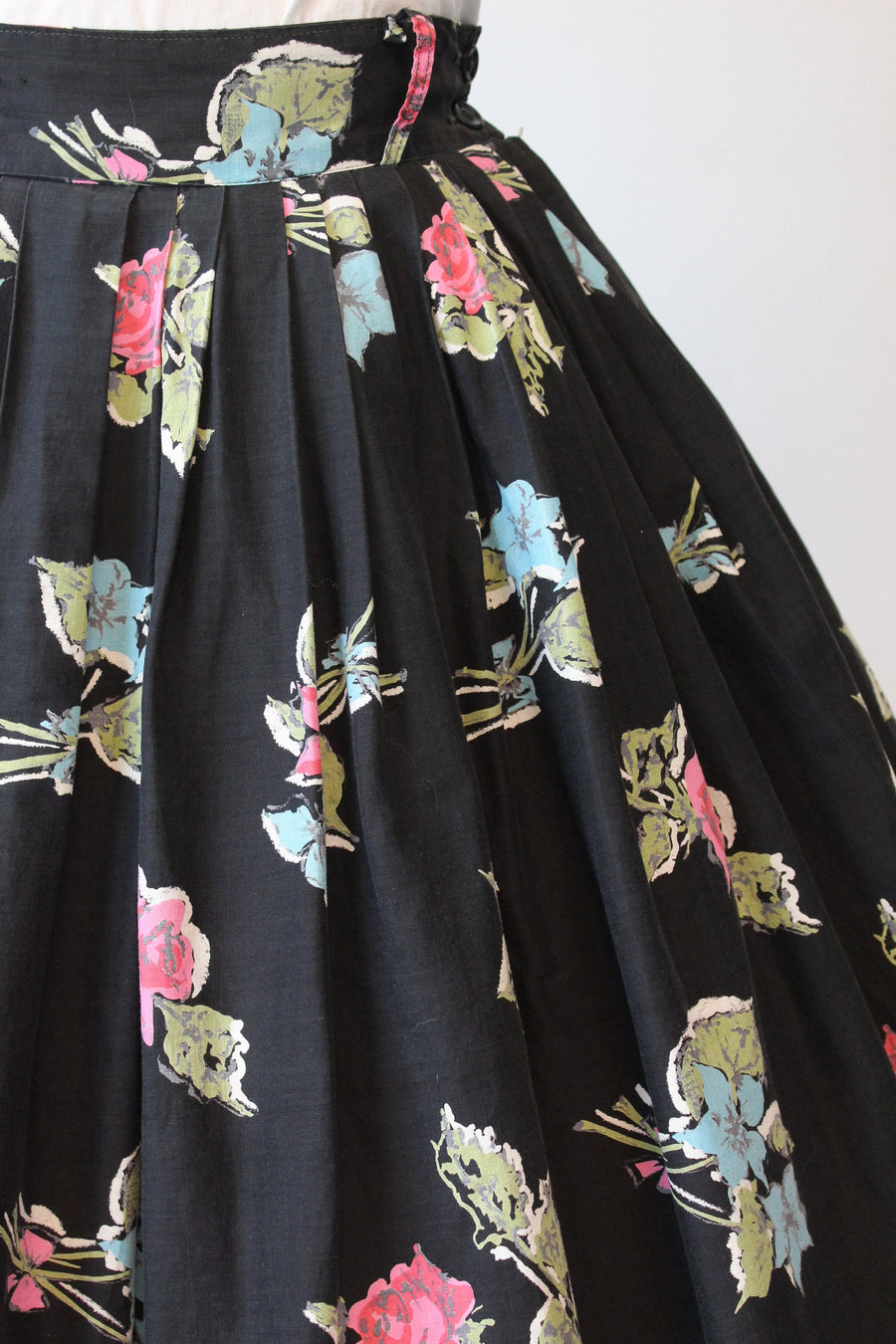 50s PINK ROSE print cotton skirt small | new spring summer