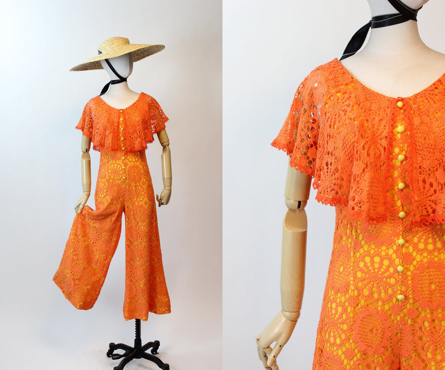 1970s CHARM of HOLLYWOOD crochet jumpsuit pants xs | new spring summer