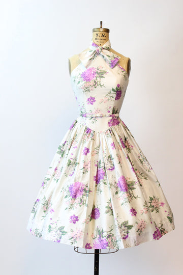 1950s 1955 DOCUMENTED Betty Barclay cotton chintz HALTER dress xs | new spring summer