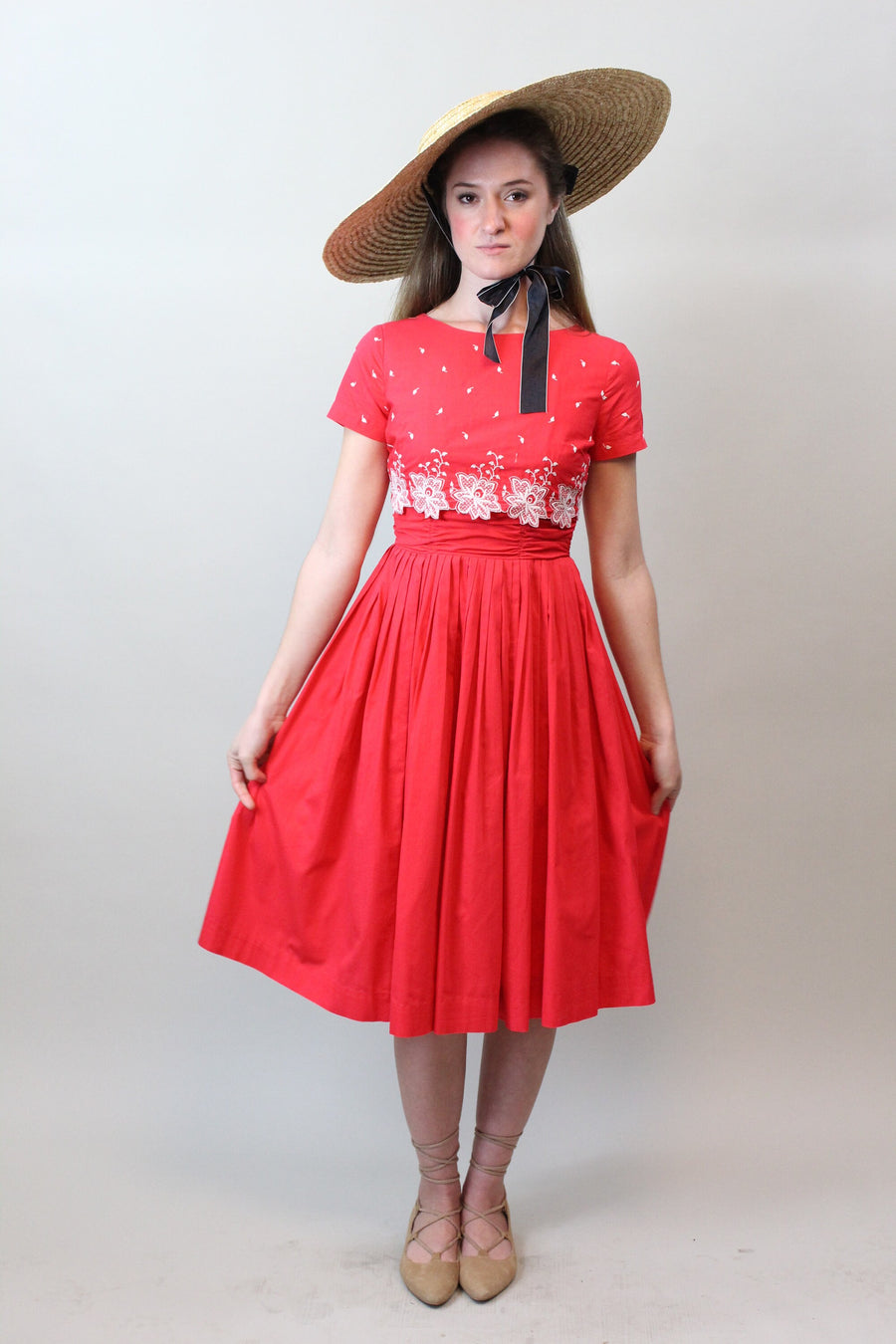 1950s COTTON embroidered dress xs | new spring summer