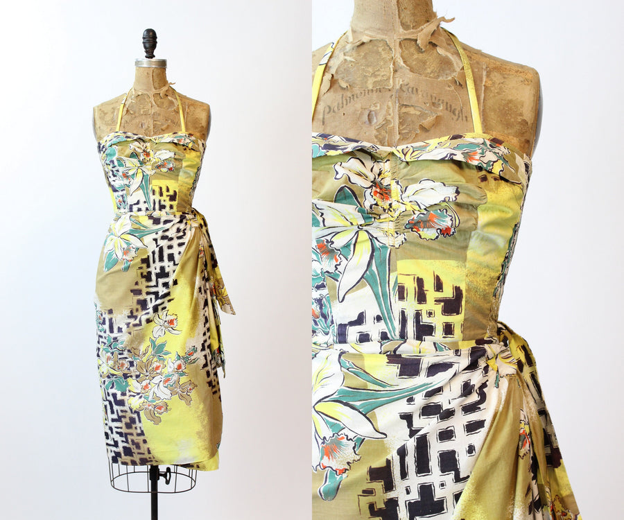 1950s HALTER HAWAIIAN sarong dress xs | new spring summer