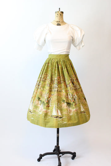 1950s EUROPEAN VILLAGE novelty print skirt small | new spring summer