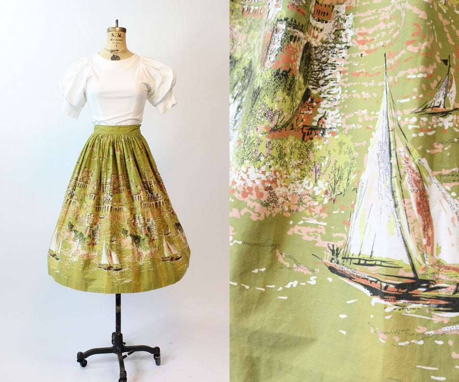 1950s EUROPEAN VILLAGE novelty print skirt small | new spring summer