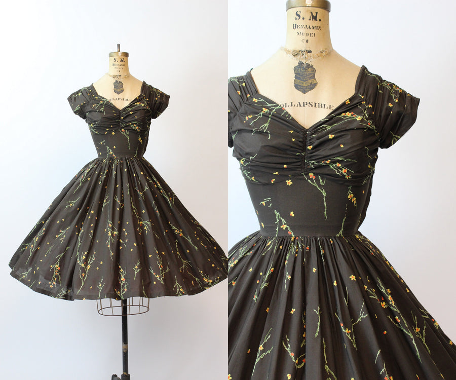 1950s SERBIN CACTUS cotton full skirt dress xxs | new spring summer