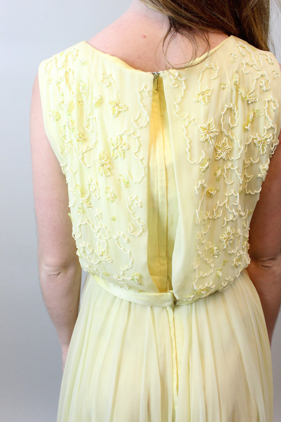 1960s MISS ELLIETTE beaded CHIFFON dress small | new spring summer