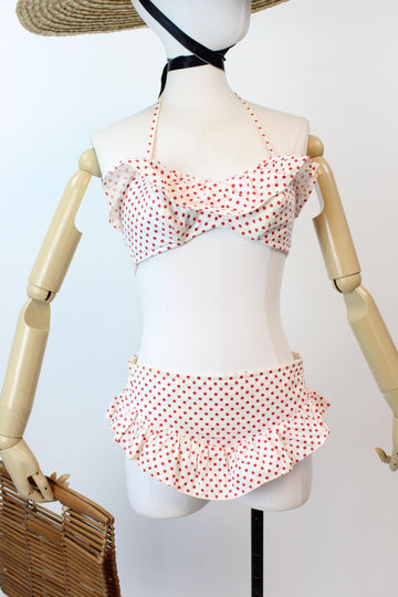 1960s POLKA DOT cotton bikini swimsuit small | new spring summer