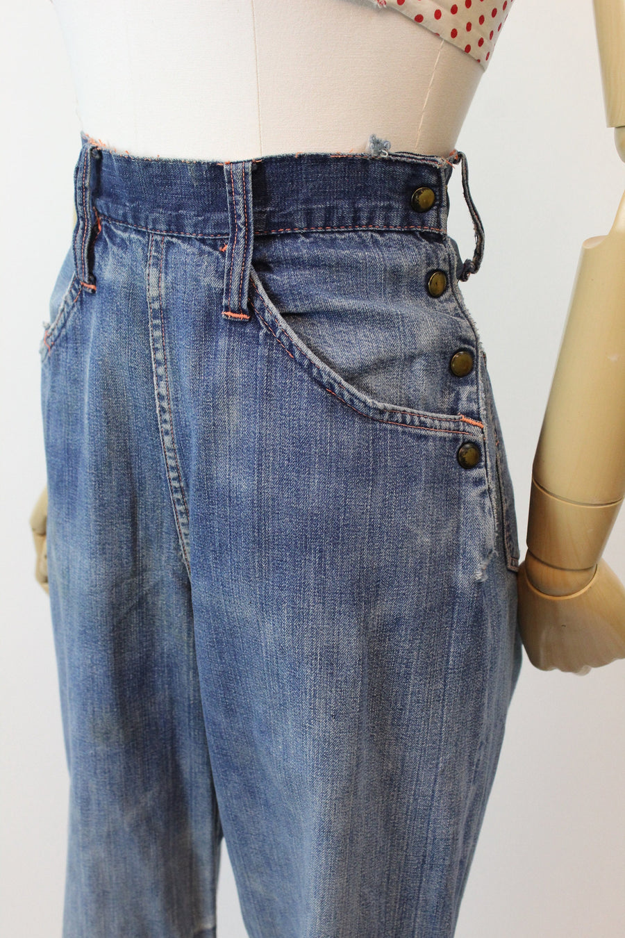 1940s SIDE SNAP jeans DENIM workwear xs | new spring summer