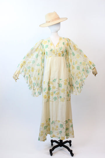 1970s DOGWOOD print DRIPPY sleeves maxi dress xs | new spring summer