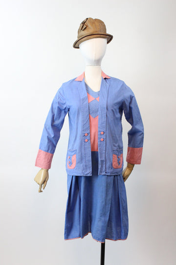 1920s rare COTTON CHORE dress and jacket small | new spring summer