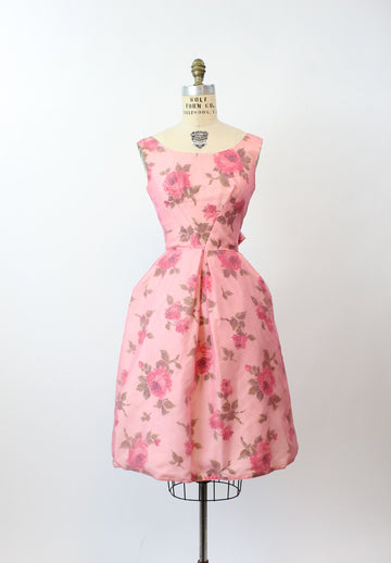 1950s PINK ROSE print organza dress xs | new spring summer