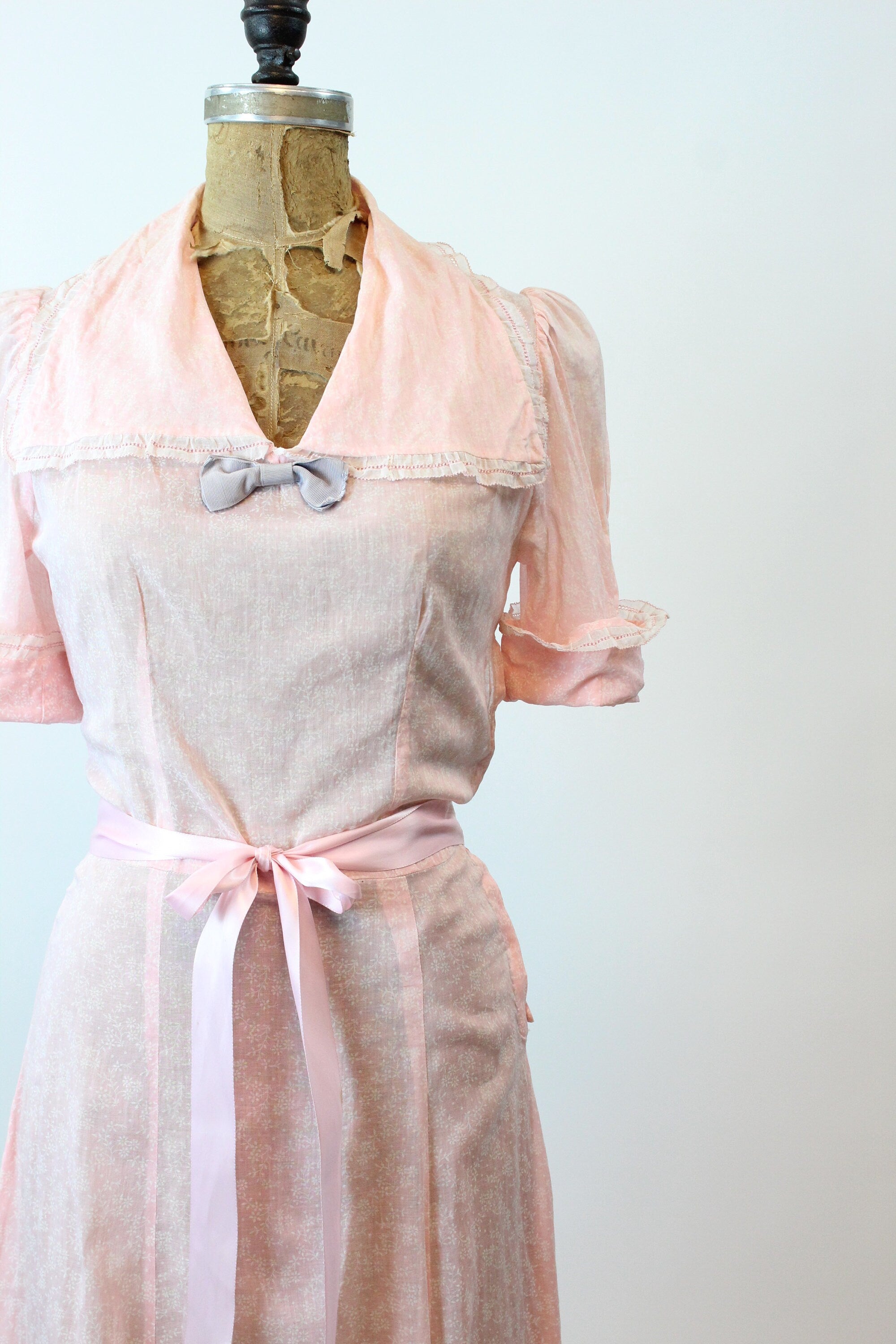 pink 1930s dress 1930s Baby Pink Cold Rayon Ruched Bias Dress