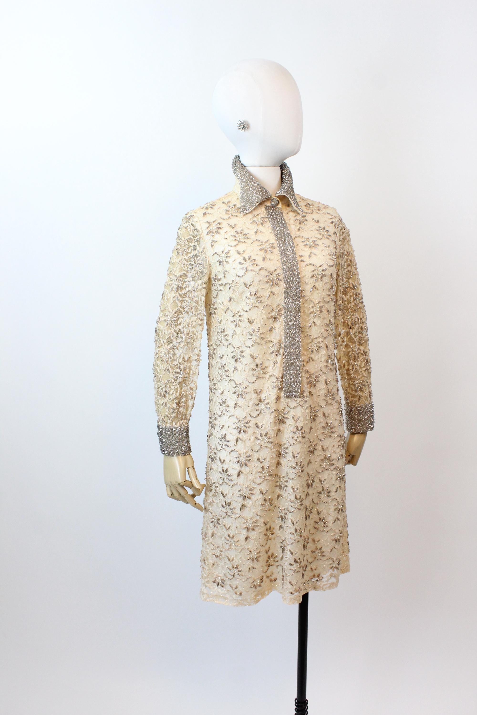 1960s VALENTINA beaded PEARL LACE shift dress xs | New fall winter 1960s VALENTINA beaded PEARL LACE shift dress xs | New fall winter