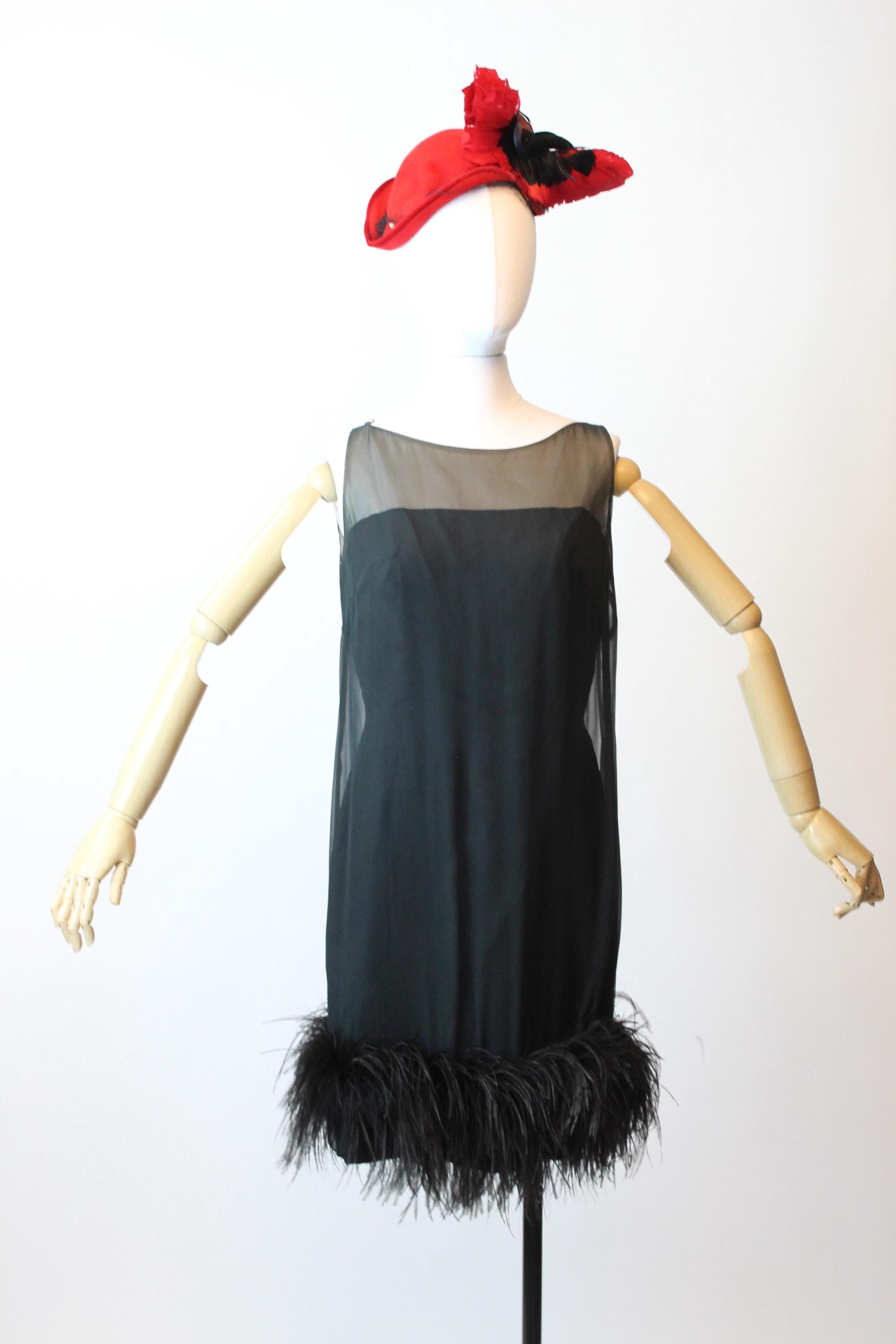 1960s MARABOU feather silk chiffon COCKTAIL dress small